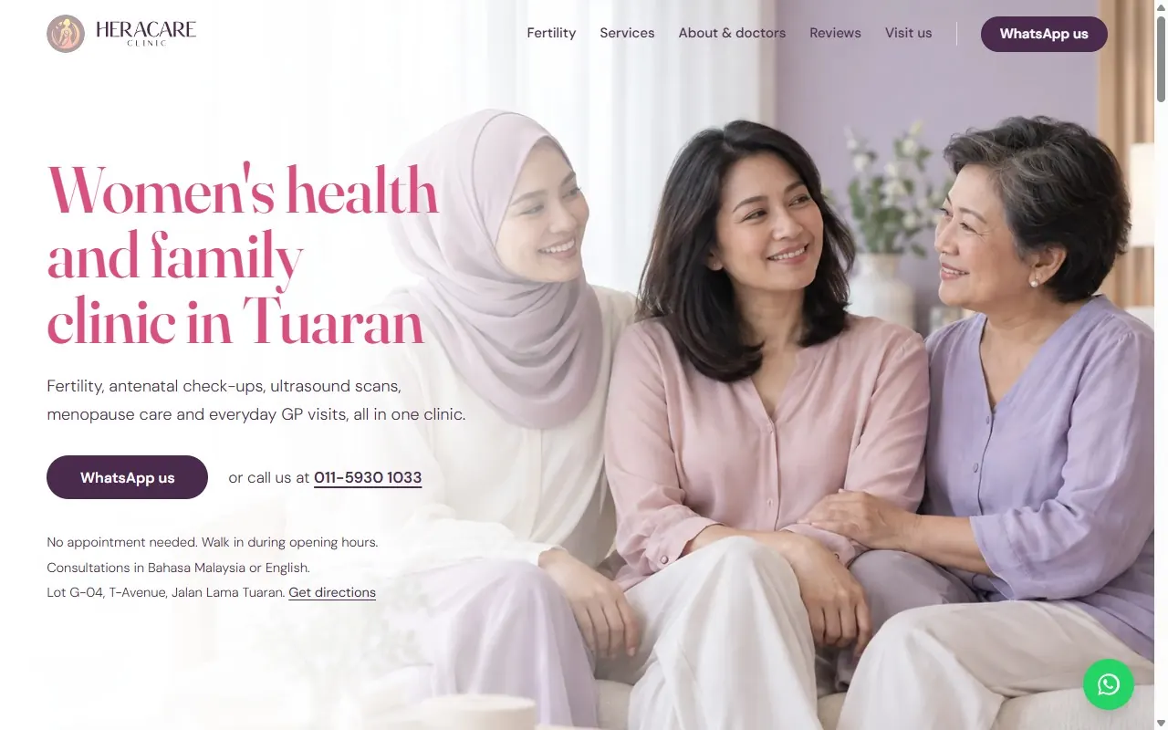 Heracare Clinic Tuaran women's health and family clinic website built by SabahWebs