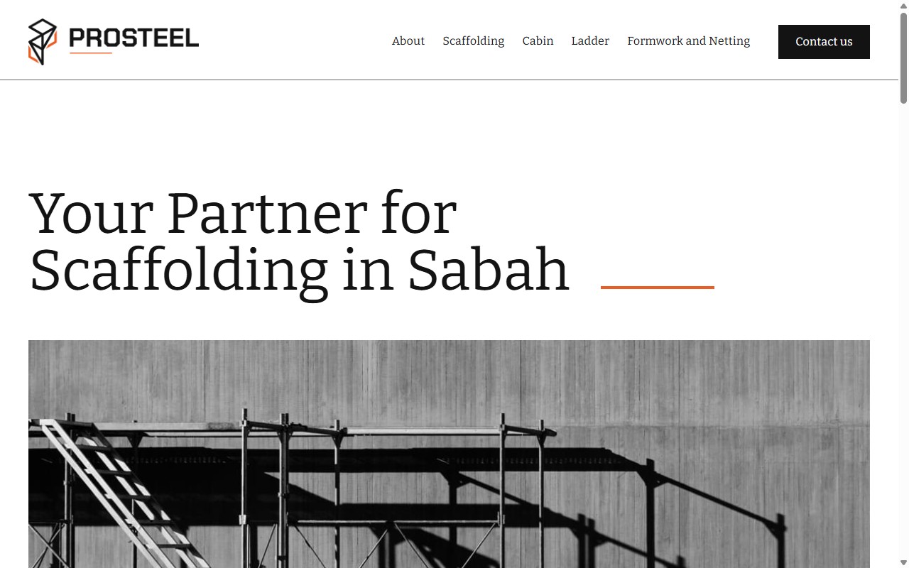 ProSteel Sdn Bhd scaffolding website built by SabahWebs
