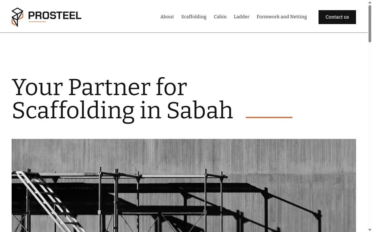 ProSteel Sdn Bhd scaffolding website built by SabahWebs